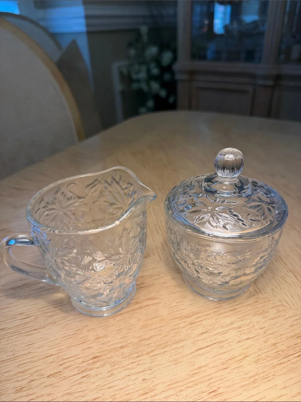 Princess House Fantasia Crystal Glass Creamer & Lidded Sugar Bowl.